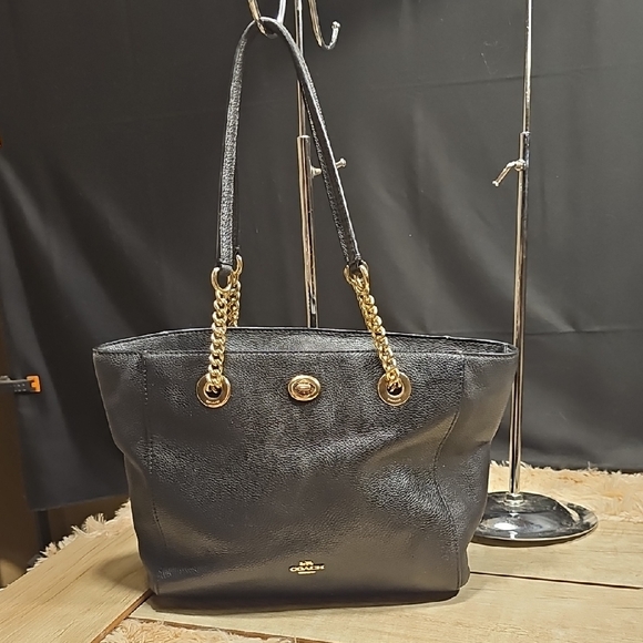 Coach Black Leather Shoulder Bag with Gold Accents - Picture 6 of 10